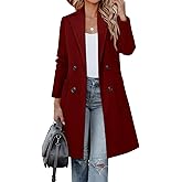 CHICZONE Womens Notch Lapel Double Breasted Wool Pea Coat Long Jackets Winter Overcoat Wine Red S
