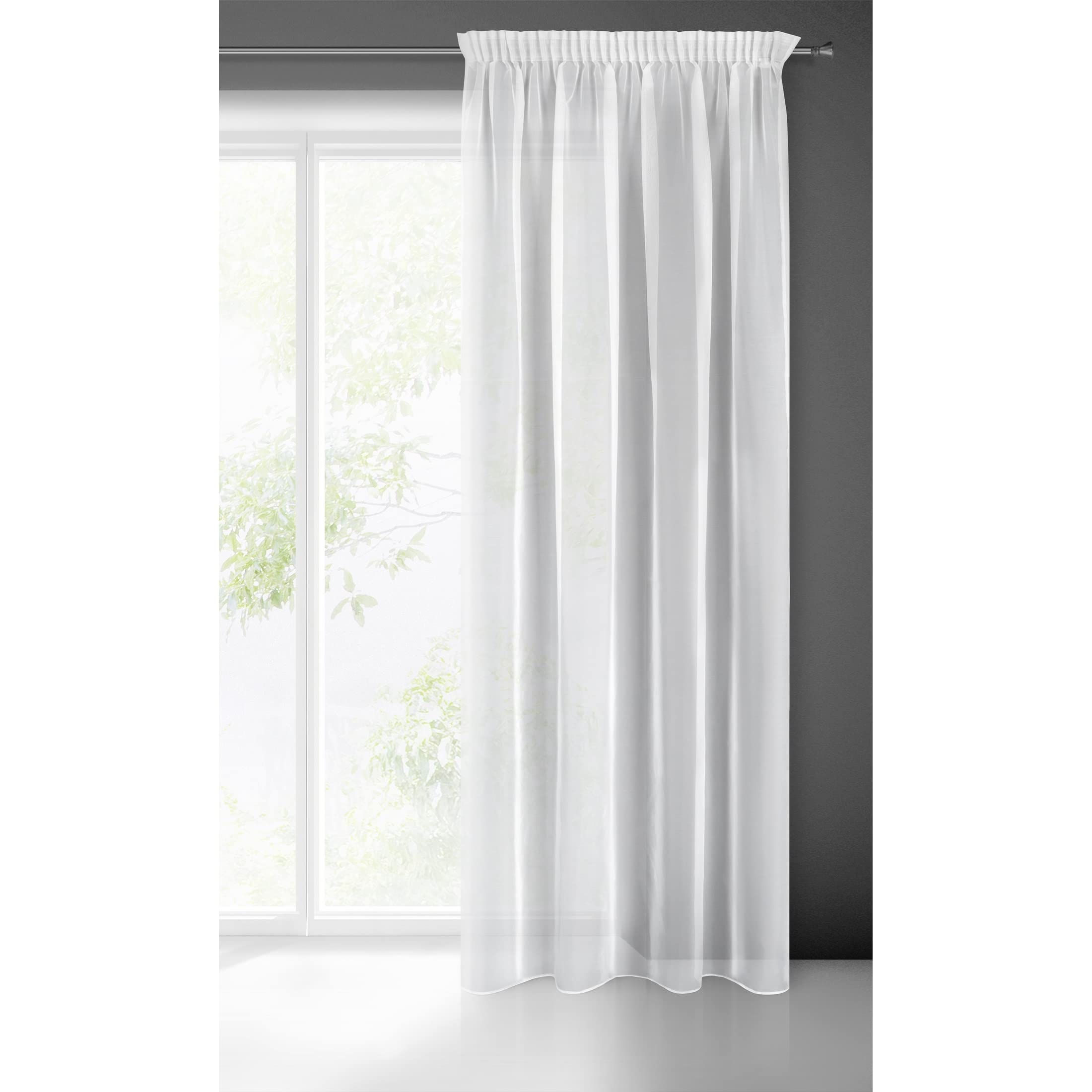 Eurofirany LUCY Voile Curtain, Sheer Curtain with Rufflette Tape - 1 Unit, Bedroom, Living Room, Kitchen, White, 140x270 cm