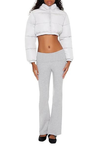 FOREVER 21 WOMEN’S SUPER CROPPED PUFFER JACKET SILVER X-LARGE