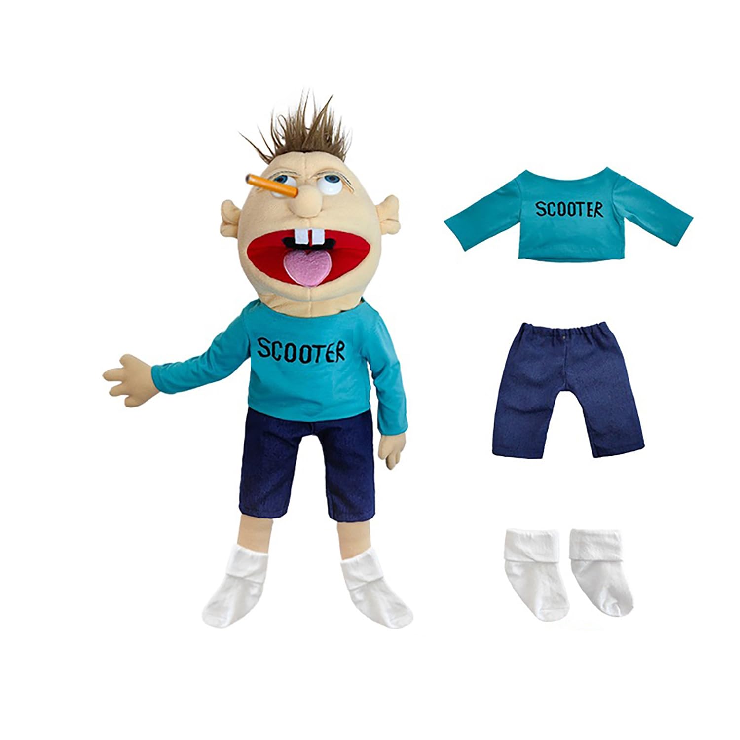 Jeffy Puppet Jeffy Series Hand Puppets Plush Toys Doll, Mischievous Funny Puppets Toy Hand Puppet with Working Mouth for Play House, Birthday Christmas Halloween Party Gift for Children (Scooter)