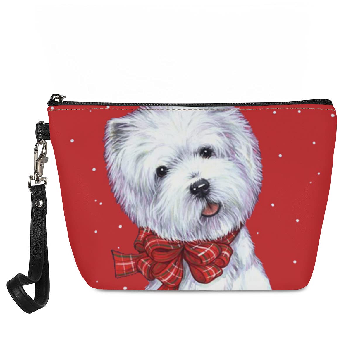 Showudesigns Westie Print Makeup Bag for Women Girls Children Coin Purse Red Cosmetic Clutch Handy Pouch Small Wallets Christmas Cute