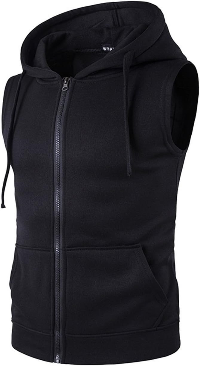 Double Fashion Men’s Hipster Hip Hop Sleeveless Sweatshirt Hoodie Zip Up Longline Tank Top
