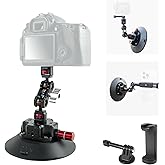 CNC Machined 6in Suction Cup Camera Mount with Ball Head Magic Arm, 1/4" ARRI Holes, Quick Release Car Mount with Phone Holder & Action Camera Adapter Compatible with DJI OSMO Pocket 3 Insta360 iPhon