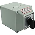 KEYMOO 63A Rotary Changeover Selector Switch with Exterior Box, 660V 3 Position 3 Phase 12 Terminals, 2-Way 3NO 3NC Universal Selector Switch