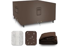 CNCZMH Square Heavy Duty Patio Table Covers Waterproof, 600D Outdoor Dining Table and Chair Set Covers, Outdoor Furniture Cover Waterproof for Sectional Sofa Couch 84''L x 84''W x 32''H, Brown