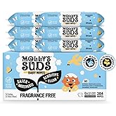 Molly's Suds Sensitive Clean Baby Wipes | 99% Water, Plant-Based, Fragrance Free | 384 Total Wipes (6 Flip-Top Packs)