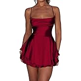 Floerns Women's Backless Stain Spaghetti Strap Cowl Neck Bodycon Mini Party Cami Dress