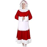 Suhine 5 Pcs Christmas Mrs. Santa Costume for Women Adult Santa Claus Dress with Apron Wig Hat and Glasses for Cosplay Party