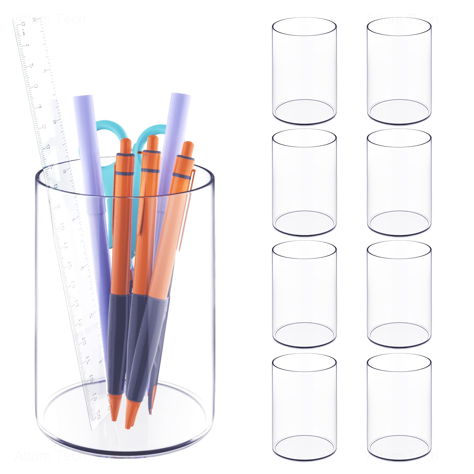 Photo 1 of NiOffice Clear Acrylic Desk Organizer Set - 9 Pack Pen Pencil Holder, Stylish Round Makeup Brush and Stationery Storage Container, Ideal for Home, School and Office Supplies