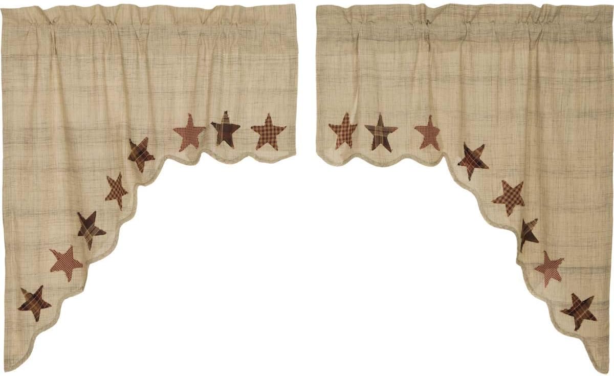 Amazoncom Vhc Brands Primitive Classic Country Kitchen Window Curtains Abilene Star Tan Swag Pair Home Kitchen