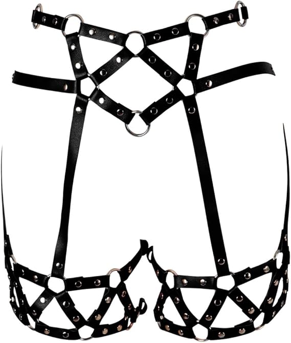 Amazon Co Jp 女性のボディハーネスパンクpuレザーガーターベルトベルトレッグハーネス調整可能な太ももウエストダンス服アクセサリー 黒 服 ファッション小物