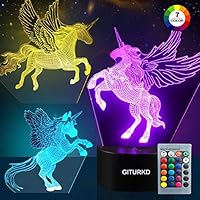 GITURKD Unicorn Night Light - 3D Led Illusion Lamp Three Pattern and 16 Color Change Decor Lamp with Remote Control for Girls, Gifts for Kids