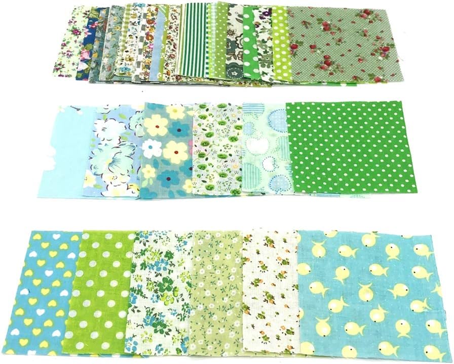YUnnuopromi 50Pcs 10x10cm Floral Cotton Craft Fabric, Sewing Quilting Bundle Squares Patchwork Lint DIY Scrapbooking Quilting Dot Pattern Artcraft Green