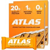 Atlas Real Food Protein Bar &ndash; 20g Clean Protein, 1g Sugar, No Seed Oils, No Artificial Sweeteners (Peanut Butter Chocolate Chip, 24 Count)