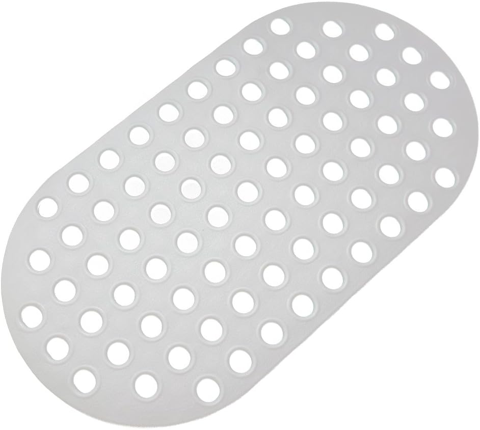 AIR TREE Bathtub Mats Non Slip Big Holes Extra Soft Machine Washable Suction Cups Bathtub Mat Oval White Long Shower Mat Oval 29 x 15 Inch …