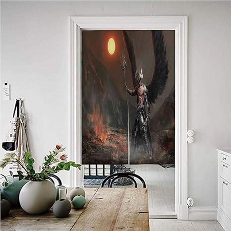 Amazon ファンタジーの世界 のれん おしゃれ 目隠し 幅90cm 丈0cm 翼の羽の天使天使悪魔月火ファンタジーナイトイラスト おしゃれ ロング 居酒屋 店 部屋 玄関 入り口 間仕切り インテリア ブラウンイエロー のれん オンライン通販