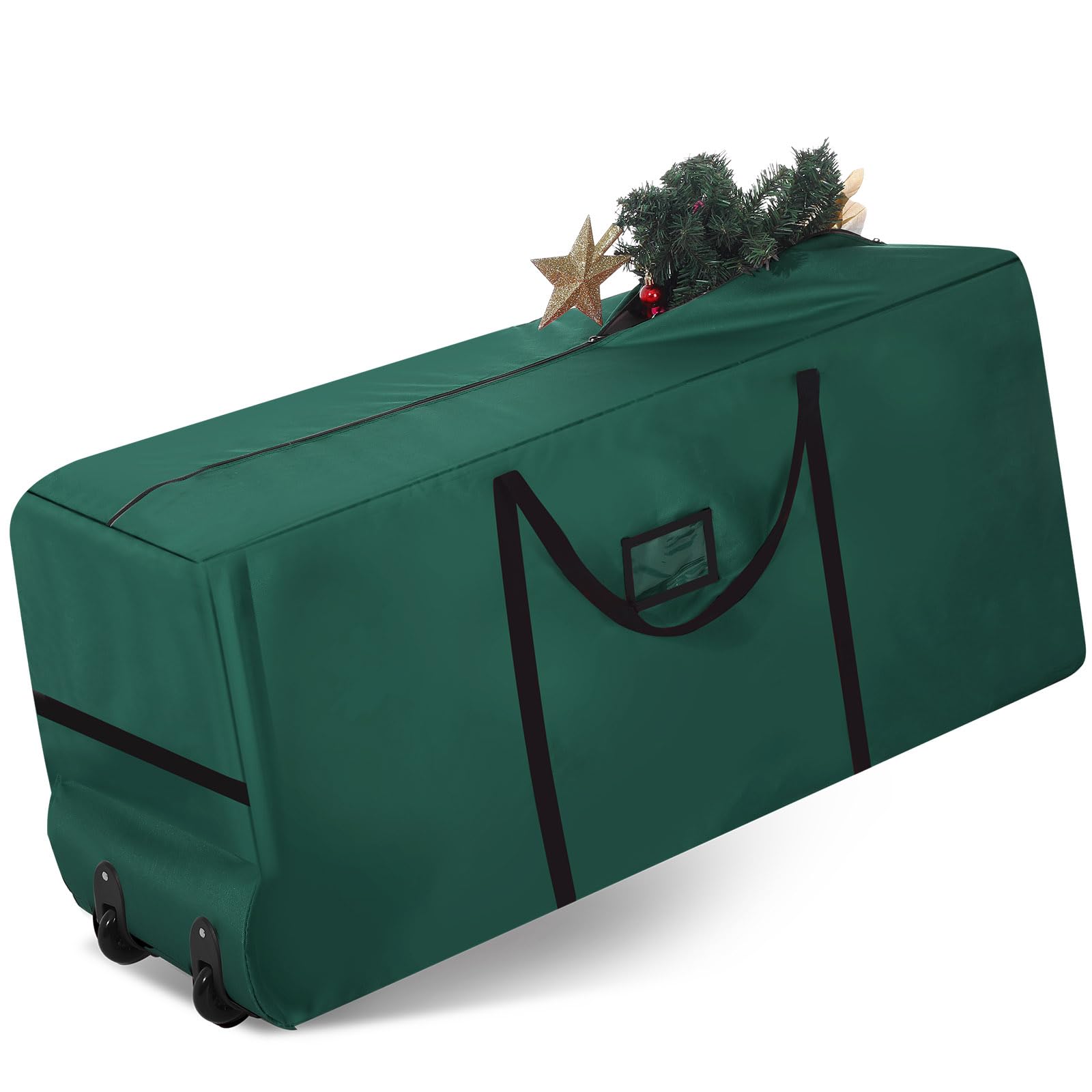 View 1 of 12 Ft Heavy Duty Christmas Tree Storage Bag 900d Oxford Fabric with Wheels and Reinforced Handles, Durable Xmas Storage Box for Disassembled Holiday Tree (12 ft,Green)
