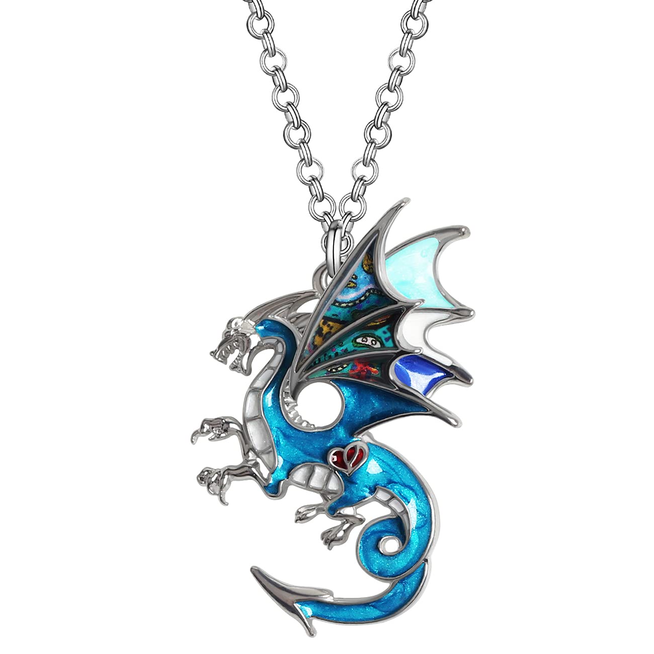 BONSNY Enamel Fantasy Dragon Dinosaur Necklaces Pendant for Women Jewelry Lucky Symbol Multicolor (Navy)
