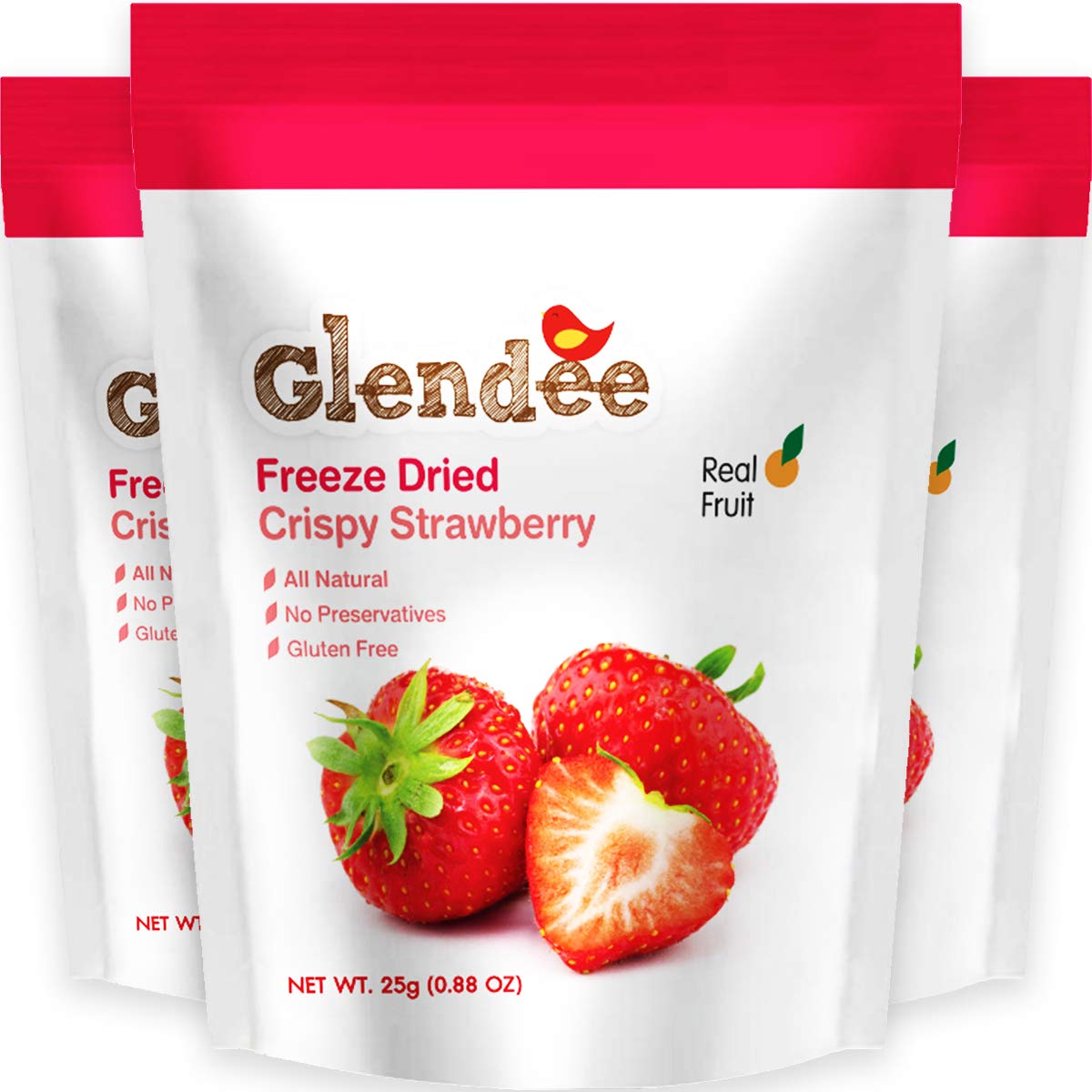 Freeze Dried Strawberry, Crispy Strawberry, 100% Real Fruit Snack, Crunchy & Naturally Whole Dried Strawberry, Healthy Snacks for Kids and Adults, 3 x 0.88 Oz Packs