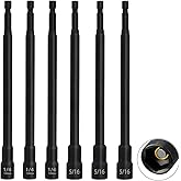 SeonFook 6PCS 6 Inch Long Magnetic Nut Driver Set with 1/4" Hex Shank, SAE 1/4" and 5/16" Impact Power Nut Driver Drill Bit Cr-V Steel Black Manganese Phosphate Coating Impact Drill Driver Bits