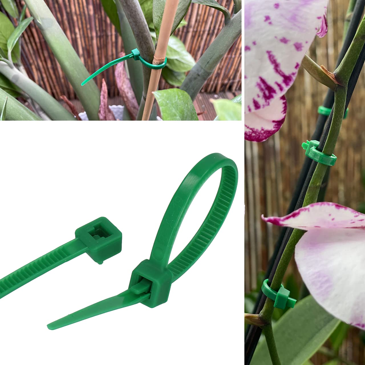 GARDENIX Plant Ties, Cable Ties, Pack of 100 (3.6 mm x 100 mm, Green), Reusable, Adjustable