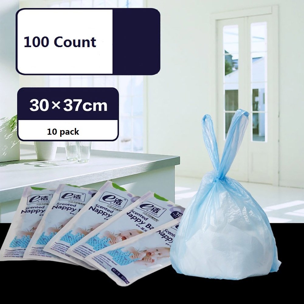 ELSKY Baby Disposable Diaper Sacks, Scented Nappy Bags (Blue / 100