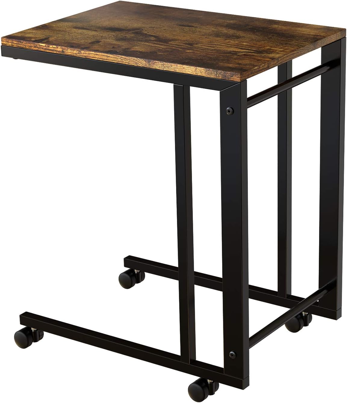 J JACKCUBE DESIGN Side End Tables with Rolling Casters, Vintage Couch Table for Coffee Laptop Tablet, with Steel Frame & Wheels, C Shaped Table for Living Room, Bedroom, Rustic Brown- MK515A: Kitchen & Dining