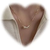 W WEILIRIAN Bohemian Pearl Pendant Necklace for Teen Girls Pearl Bead Necklace Choker Gold Box Chain Necklace Pearl Wedding Necklace Jewelry for Women Gifts