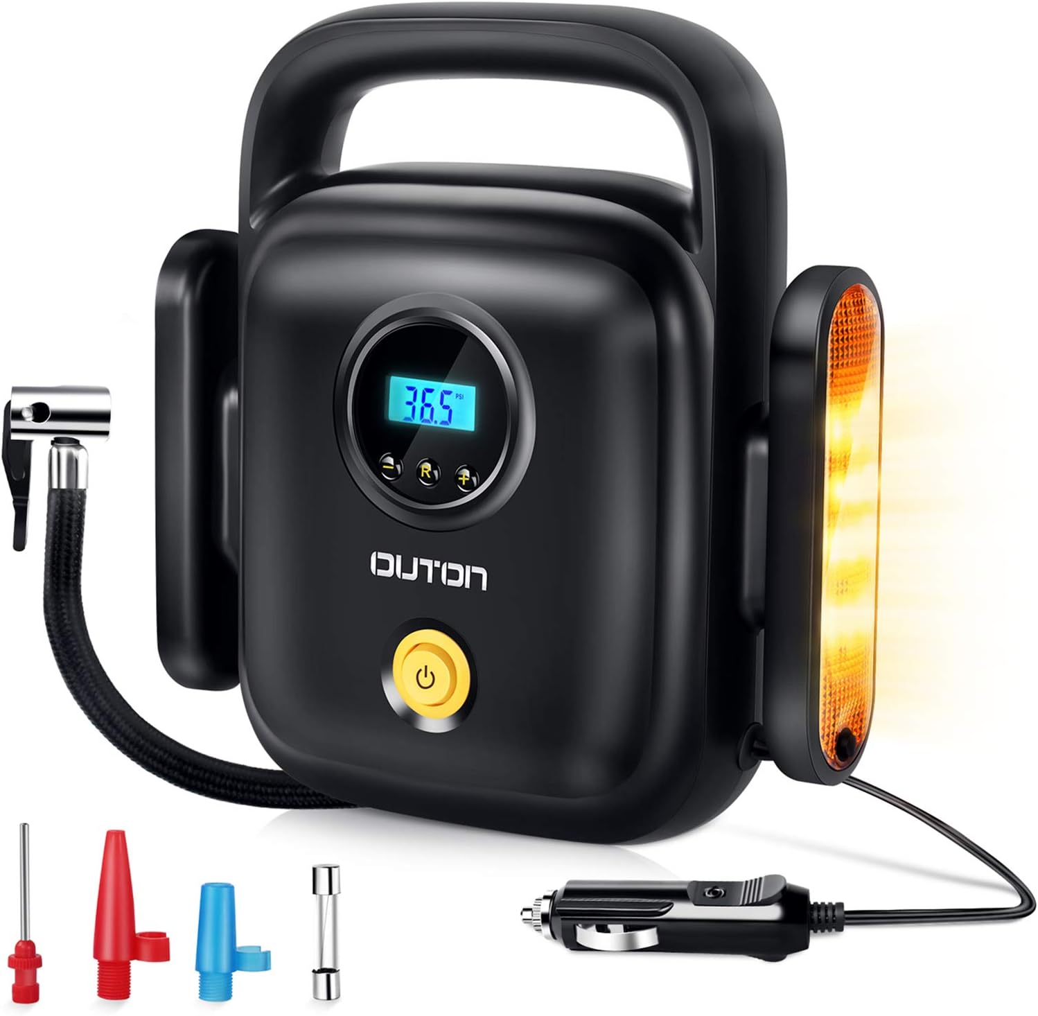 OUTON Portable Air Compressor Tire Inflator 12V 150PSI Auto Pump/Shut Off LCD Display Digital Car Pump for Car Tires, Bicycle, Basketball with Emergency LED Light, Carry Bag