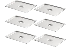 CURTA 6-Pack 1/2 Size Steam Table Pan Covers with Handle, NSF Certified 18/8 Stainless Steel Hotel Pan Lids for Catering, Buffet, Restaurant, Commercial Kitchen, Dishwasher Safe