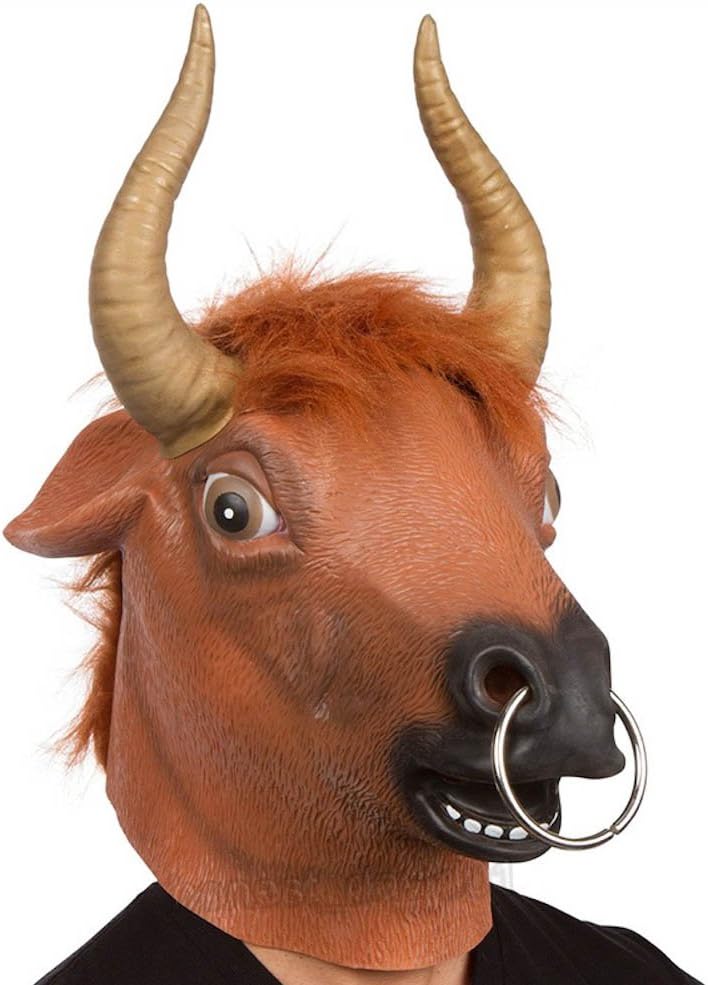 Feral Ox Gold Horn Bull Latex Head Mask Party Cosplay Animal Costume Tricky Prop