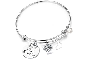LQRI RQIER Birthday Gift for Grandma Best Gigi Ever Bracelet Expandable Wire Bangle for Grandmother Nana