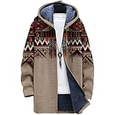 BIVENANT Men's Long Cardigan Hoodies Aztec Cowboys Hooded Jackets Zipper Western Fleece Winter Coats with Pockets