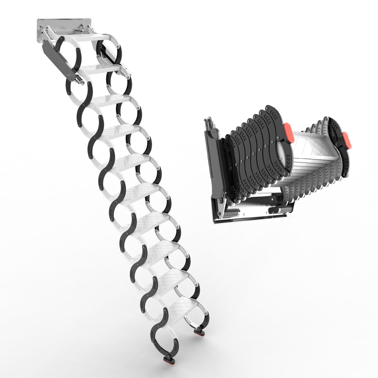 Photo 1 of 10 Steps Wall Mounted Attic Ladder,Folding Ladder Extension Loft Stairs, Narrow,Stairs Attic 8.2-9.8ft Vertical Height Pulldown, Wall Telescopic Fold 21.2x5.5in Size, 10 Steps, Black