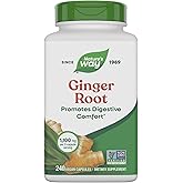 Nature's Way Ginger Root Capsules 550 mg per capsule, Digestive Comfort* Reduces Motion-Related Nausea*, 1,100 mg per 2 Capsules, Non-GMO Project Verified, Vegan, 240 Count (Packaging May Vary)