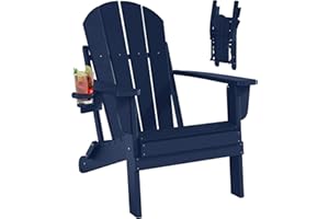 Adiromoti Folding Adirondack Chairs, All-Weather Resistant HDPE Patio Firepit Chairs, Sturdy Outside Chairs with Cup Holder, Lawn Chairs, 80% Pre-Installed Load Capacity 385lb, Navy Blue