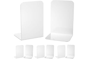 SONNLYH White Metal Bookends, 4 Pairs Book Ends for Shelves, Book Holders for Family, Office and School, Heavy Duty Book End, 8 x 5.4 x 4 Inch