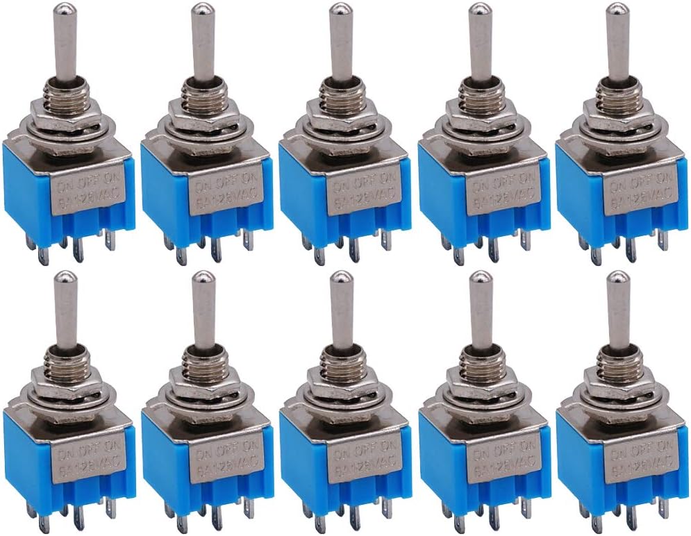 Taiss/10 Pcs Toggle Switch AC 125V 6A Amps ON/OFF/ON 3 Position 6 Pin DPDT MTS-203, 6Pin ON/OFF/ON