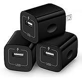Wall Charger Cube,1A/5V Single Port USB Plug 3 Pack Travel Black Charging Block Box Adapter Compatible Phone,Samsung Galaxy S24 S23 A21 A51 A71 S20 S10 S9 S8,A10e,Note20/10,Moto G7 G6,LG Stylo 6/5/4