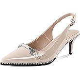 AUMOTED Women's Slingback Heels Beaded Kitten Pumps Pointed Toe Low Heels Comfortable 2.5 Inch Dress Sandals