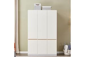 Idealcabin White 3 Doors Closet Wardrobe Wardrobe Armoire Wood Closet Cabinet with Hanging Rod Shelves Bedroom Clothes Storage Organizer Bathroom Wood Closet (20.5" D x 47.2" W x 74.0" H)