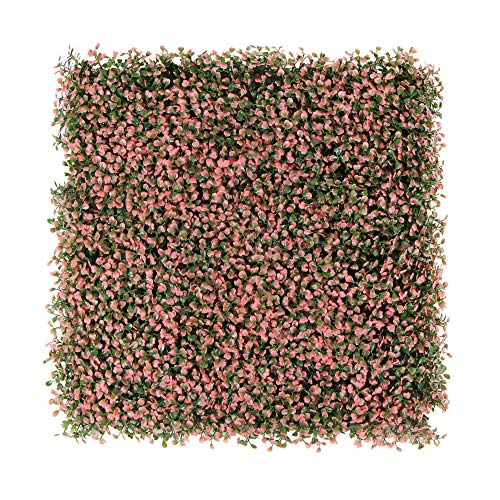ULAND Artificial Hedges Panels, Boxwood Greenery Ivy Privacy Fence Screening, Home Garden Outdoor Wall Decoration, 20"x20" per pc (6, Pink Boxwood) - Thumbnail 4