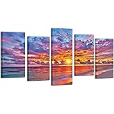KREATIVE ARTS - 5 Pieces Modern Canvas Painting Wall Art Colorful Sunset Over Ocean on Maldives Seascape Picture Print On Canvas Giclee Artwork For Wall Decor (Large Size: L 60'' x H 32'')