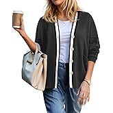 AWULIFFAN Womens Color Block Cardigan Long Sleeve V-Neck Button Down Fall Open Front Cardigans Lightweight with Pockets