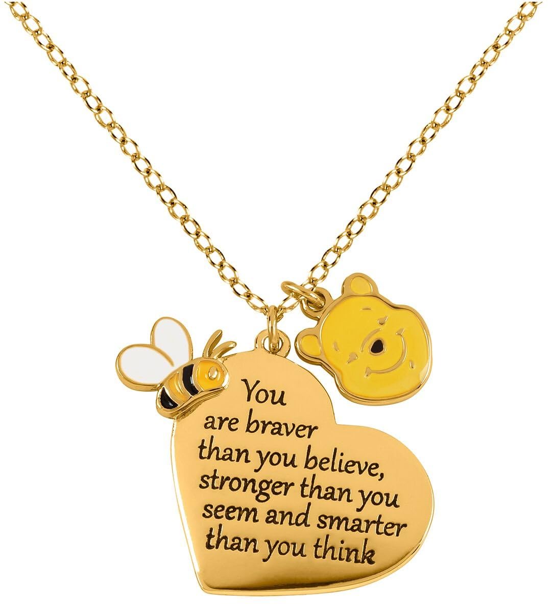 DISNEY Winnie The Pooh Yellow Gold Plated Brass Heart shaped Necklace NF00678YL-18.PH
