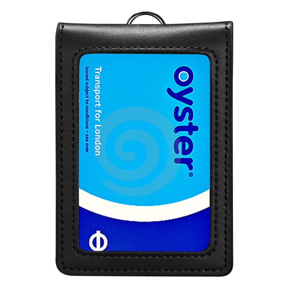 Hibate Genuine Leather Oyster Card Holder Bus Travel Pass Holders - Black