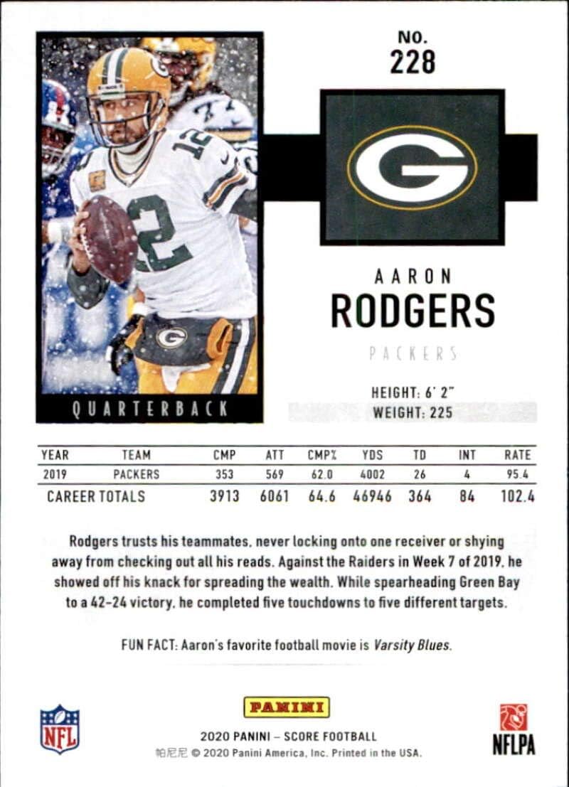Amazon Com 2020 Score 228 Aaron Rodgers Green Bay Packers Football Card Collectibles Fine Art