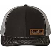 PAWPAW Vegan Leather Patch Cap - Richardson 112 Dad Hat, Birthday Gift for Dads, Adjustable Leather Richardson Cap