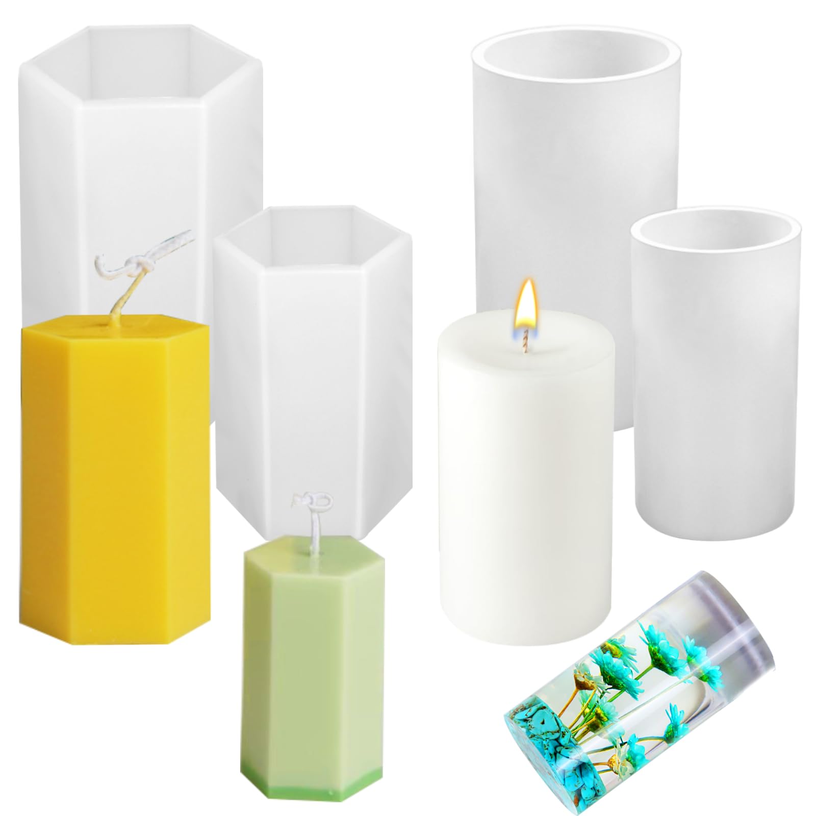 Photo 1 of 4 Packs Large Cylinder Mold for Candle Making, Hexagon Silicone Candle Mold Large Pillar Epoxy Resin Casting Mold for Wax Candle Resin Craft Making