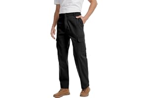 WORK IDEA Men's Stretch Cargo Pants, Relaxed Fit Flex Cotton Utility Trousers with 6 Pockets for Work, Outdoor & Travel